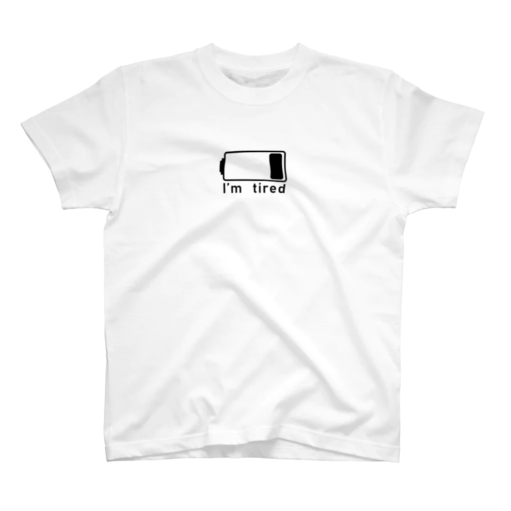 シンプル大好きの電池切れでお疲れ状態(BLACK_LOGO) Regular Fit T-Shirt