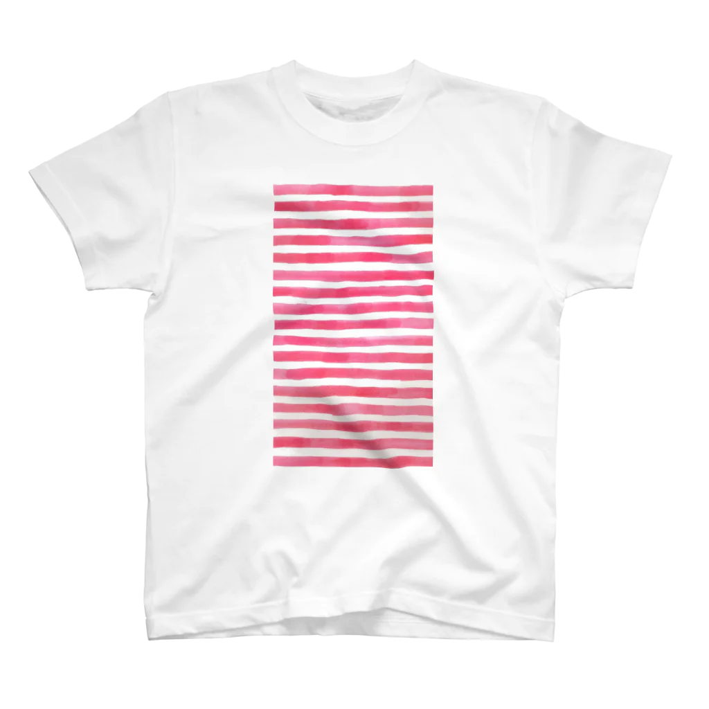 Teatime ティータイムのピンク ストライプ 水彩 絵の具 Regular Fit T-Shirt