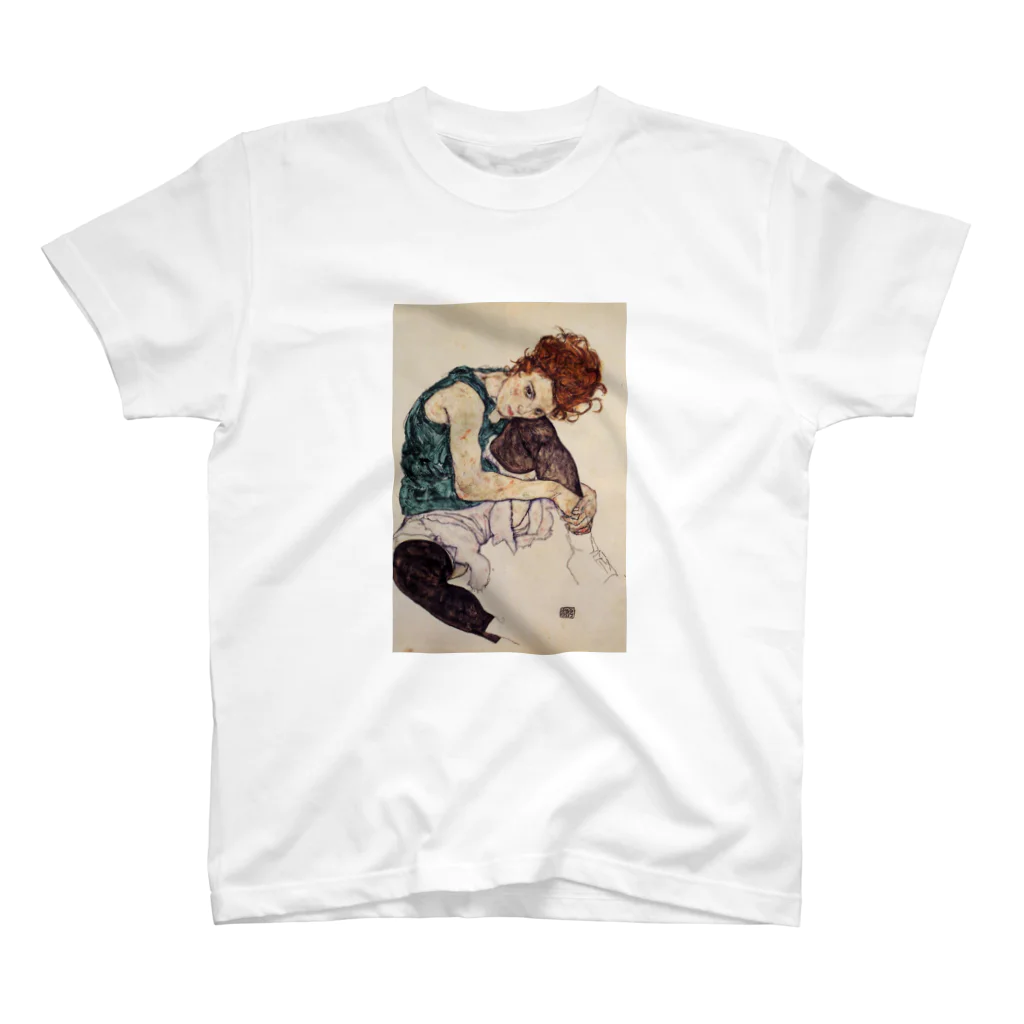 Art Baseのエゴン・シーレ / 1917 / Seated Woman with Bent Knee /Egon Schiele スタンダードTシャツ