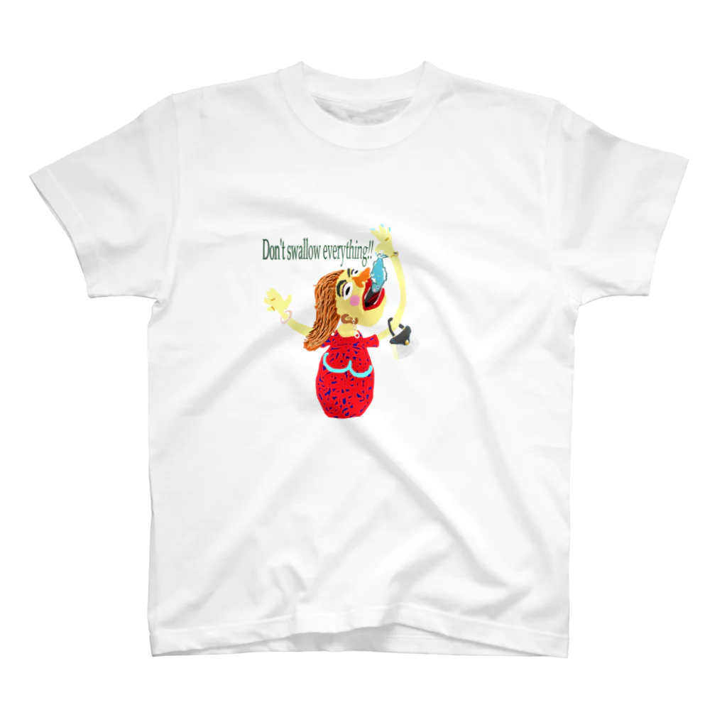 uwotomoの【Don't swallow everything！2 】何でも鵜呑みにしたらあかん！p-mid スタンダードTシャツ