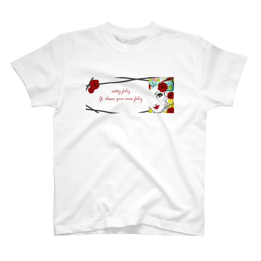 Estoy Feliz 　～ハッピーを毎日に～のEstoy feliz : red rose Regular Fit T-Shirt