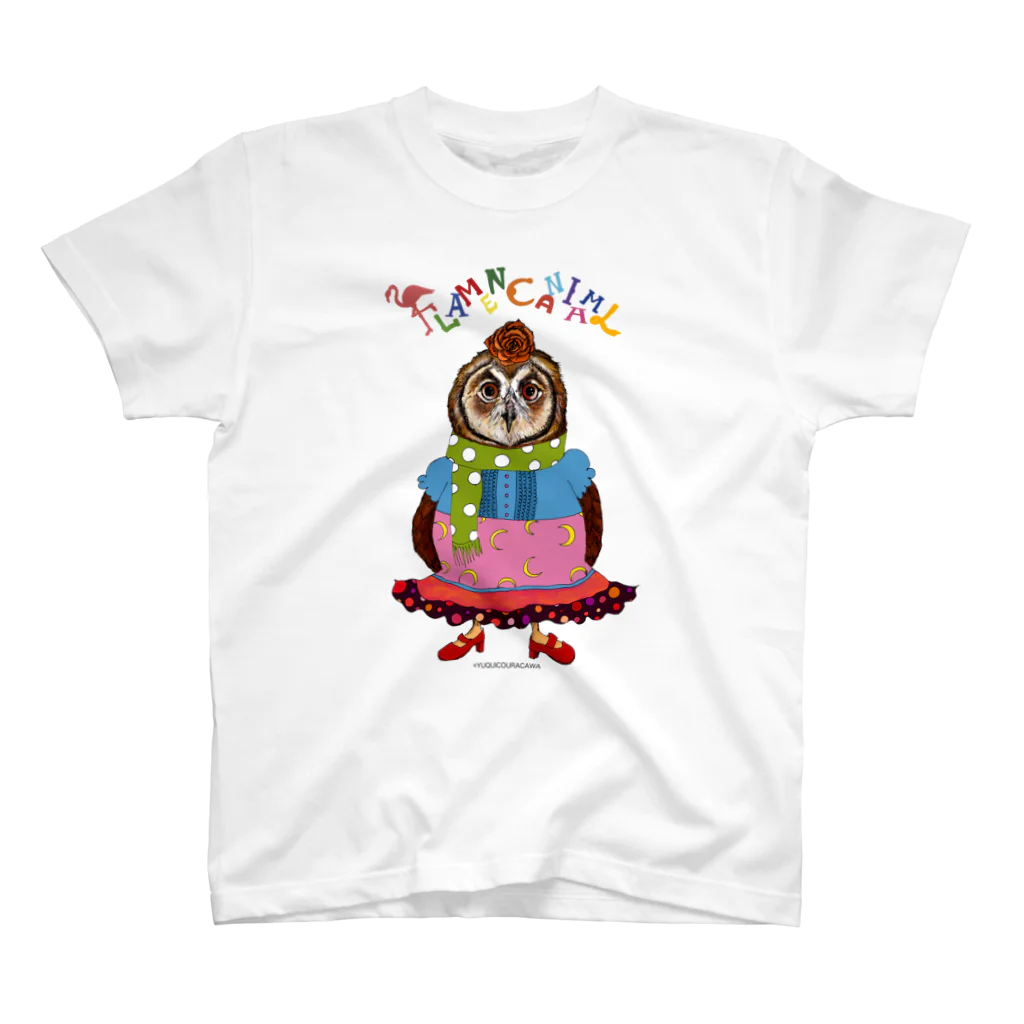 YUQUICO URACAWA(うらかわゆきこ)のFLAMENCANIMAL(フラメンカニマル)フクロウ スタンダードTシャツ