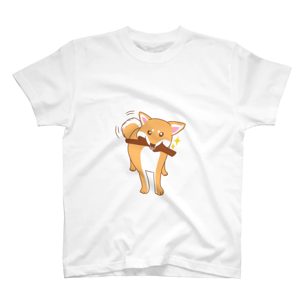 ロア店の木の棒を咥える柴犬 スタンダードTシャツ