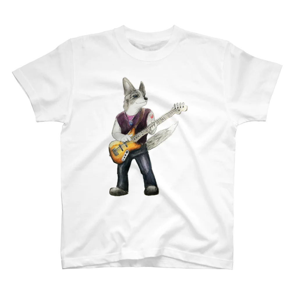 ムシコ・アニマルズ Musico Animalsのベースコーギー（ブルーマール） Regular Fit T-Shirt