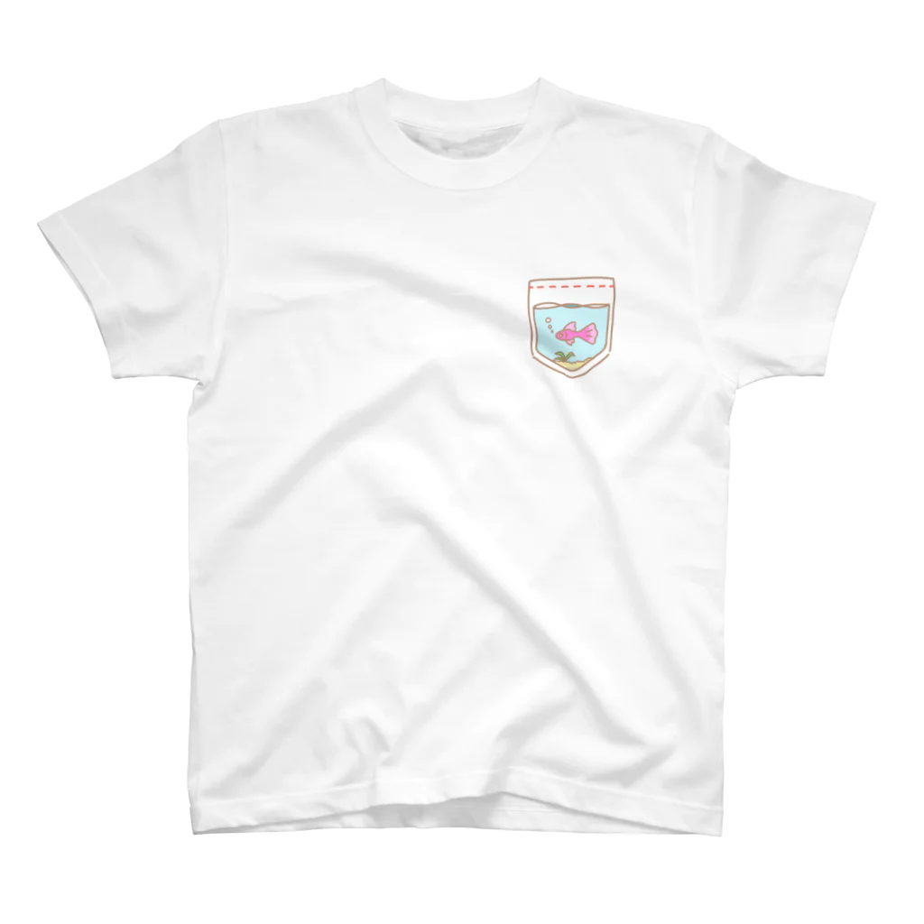 醒叶屋〔さかなや〕のポケットにグッピー（ピンク） 티셔츠