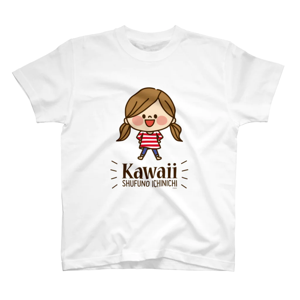 アグリム@かわ主婦スタンプ制作中のかわいい主婦の1日 ドーン柄（レッド） Regular Fit T-Shirt