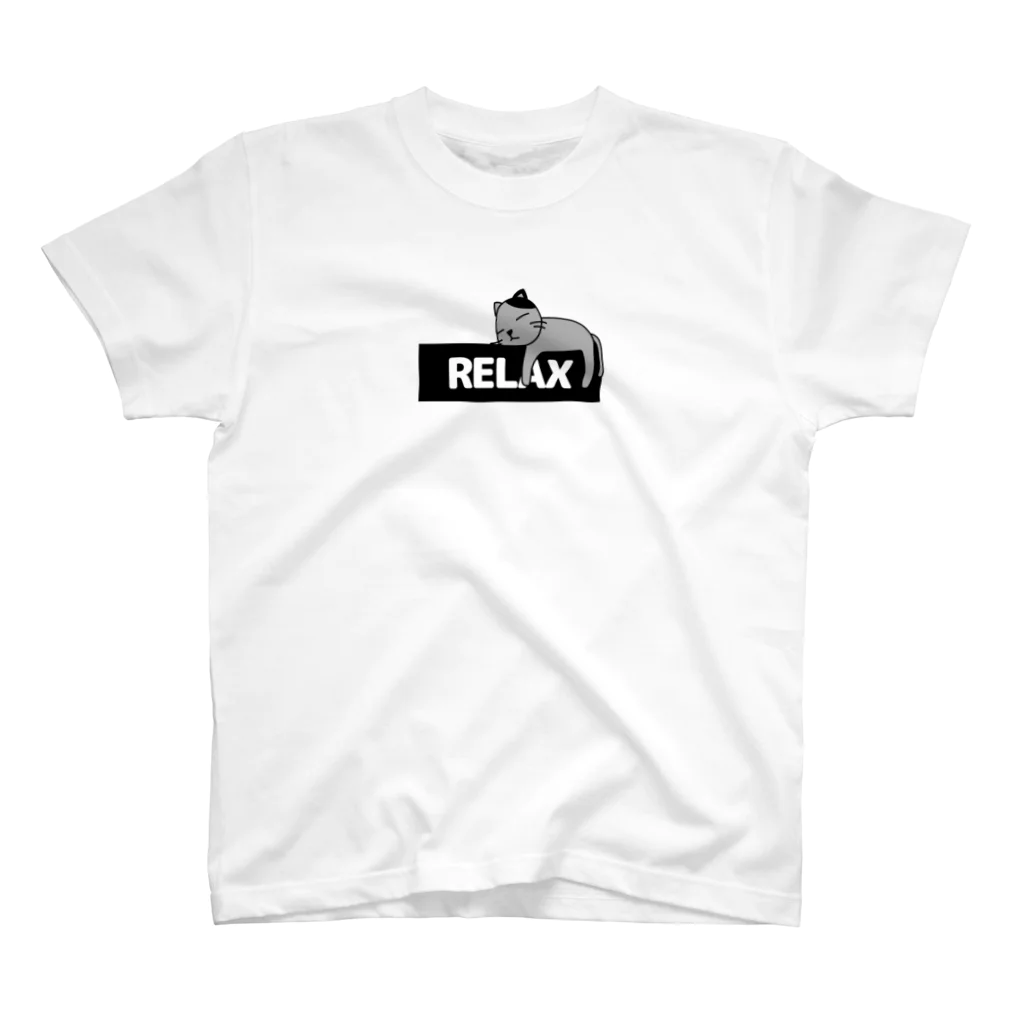 麦畑のRELAXロゴと猫 スタンダードTシャツ