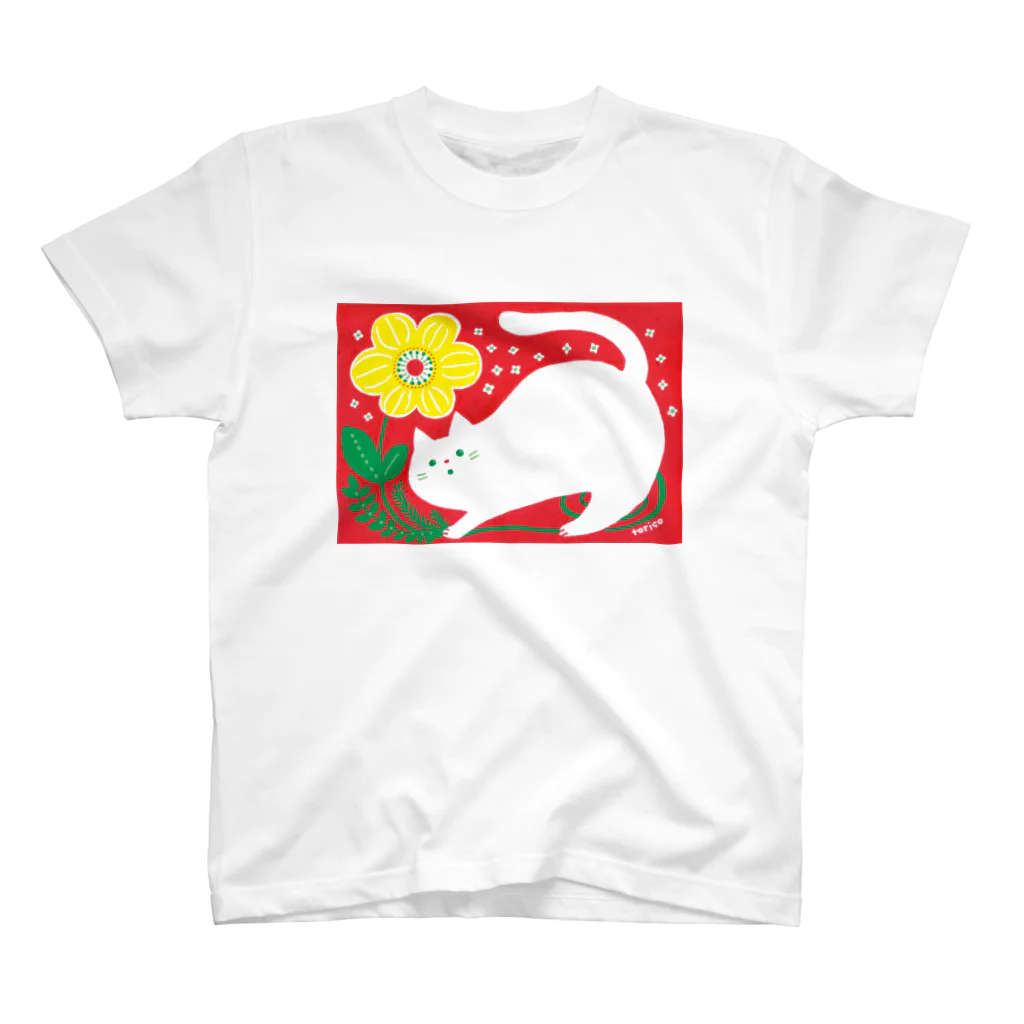 とりこ(torico)の猫と黄色いお花 スタンダードTシャツ