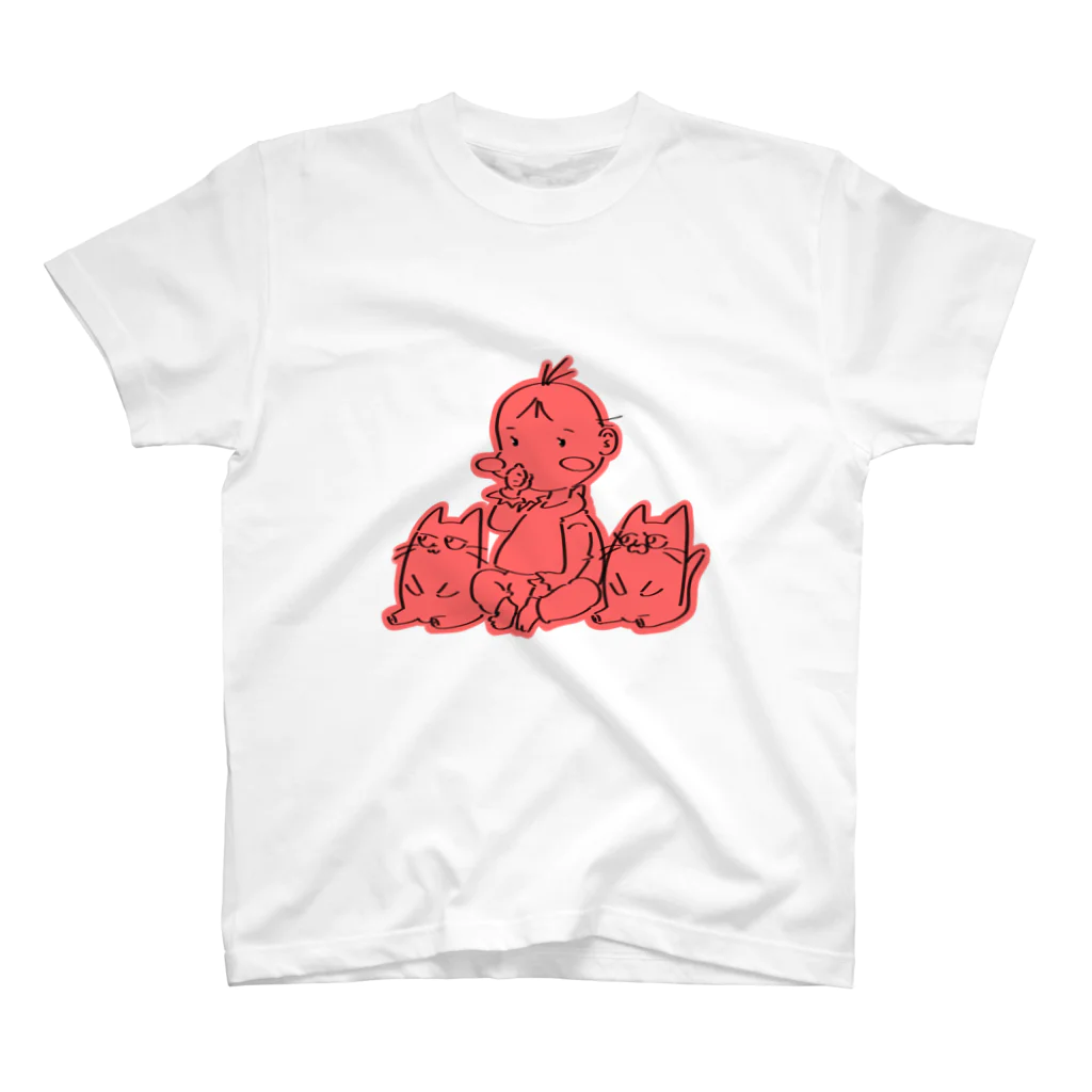 nemonemonemoのBABY & CATS IN RED (SITTING) Regular Fit T-Shirt