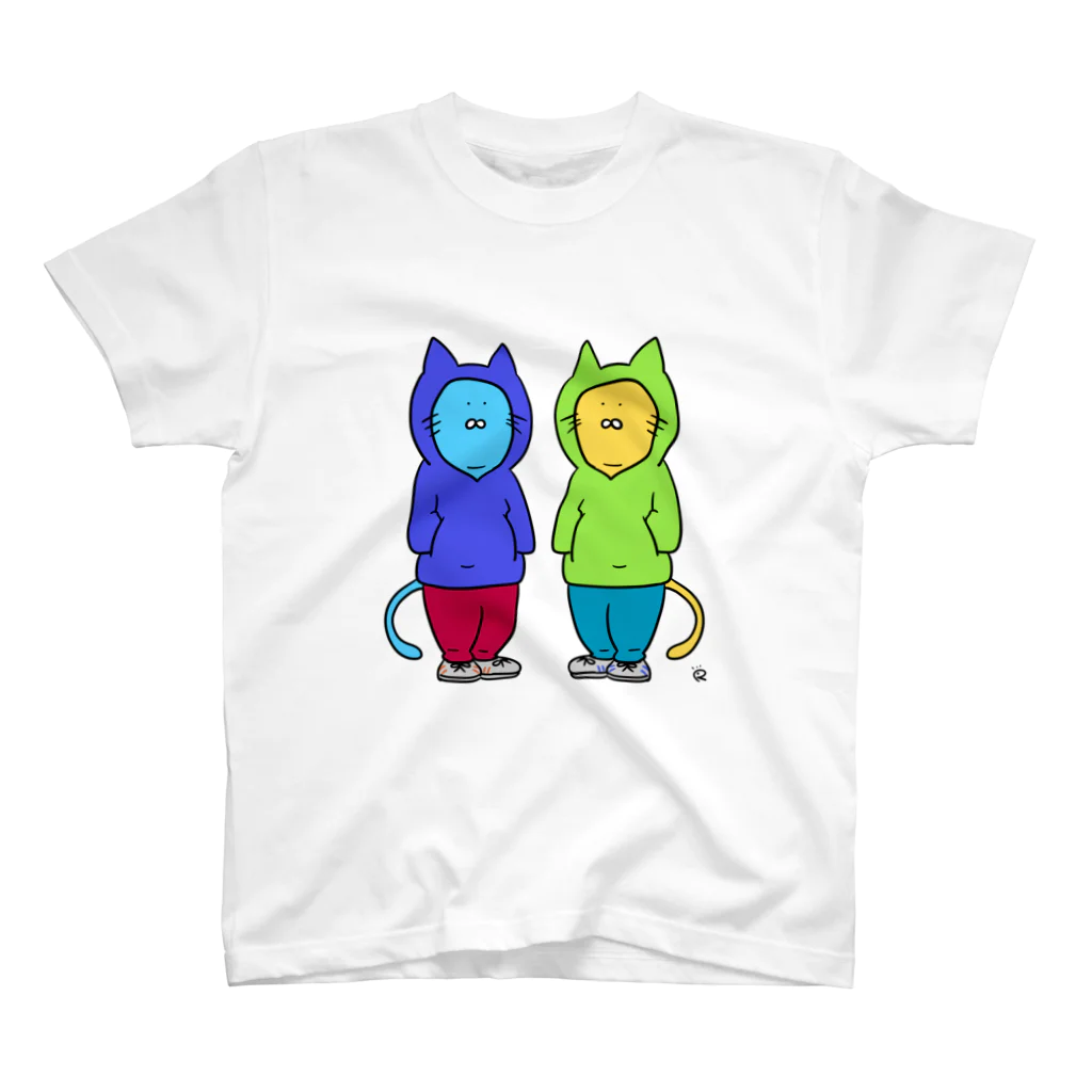 なで肩うさぎの美香堂のパーカーを着た猫 スタンダードTシャツ