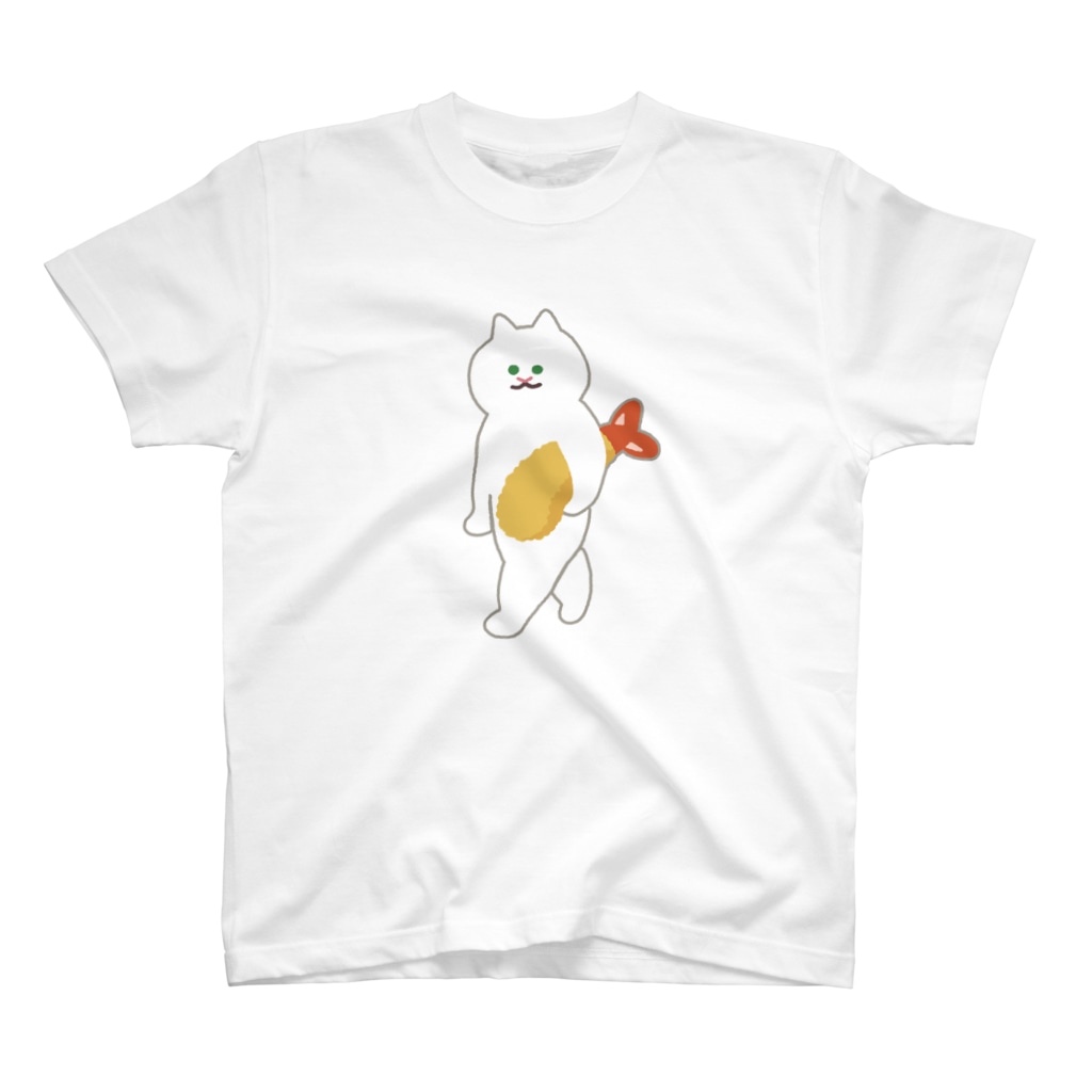 SUIMINグッズのお店の【大・フチあり】エビフライをさわやかに運ぶねこ Regular Fit T-Shirt