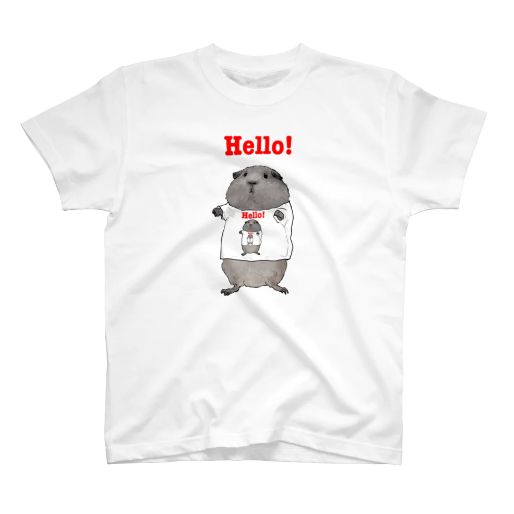 nins・にんずのhello!グレーのモルモット Regular Fit T-Shirt