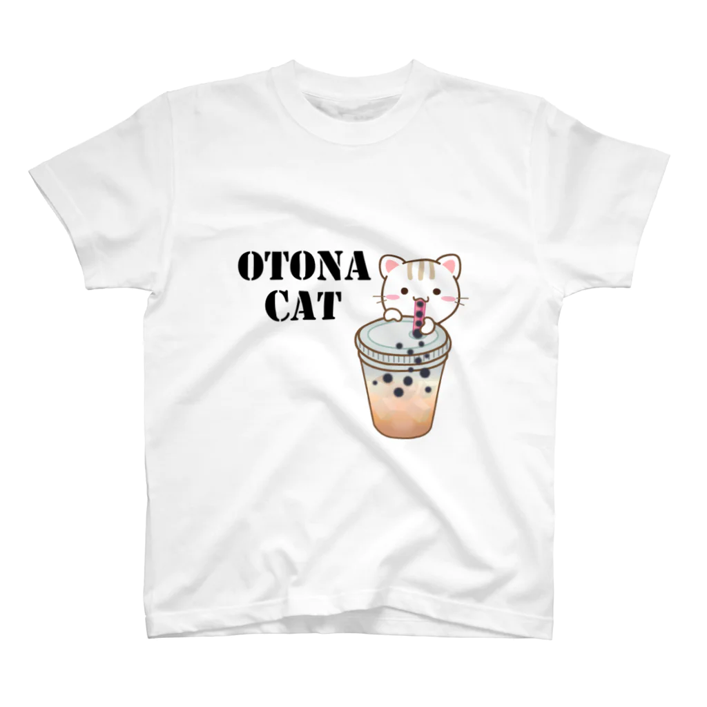 little lion house公式ショップ（大人のためのねこ）のタピる大人のためのねこ スタンダードTシャツ