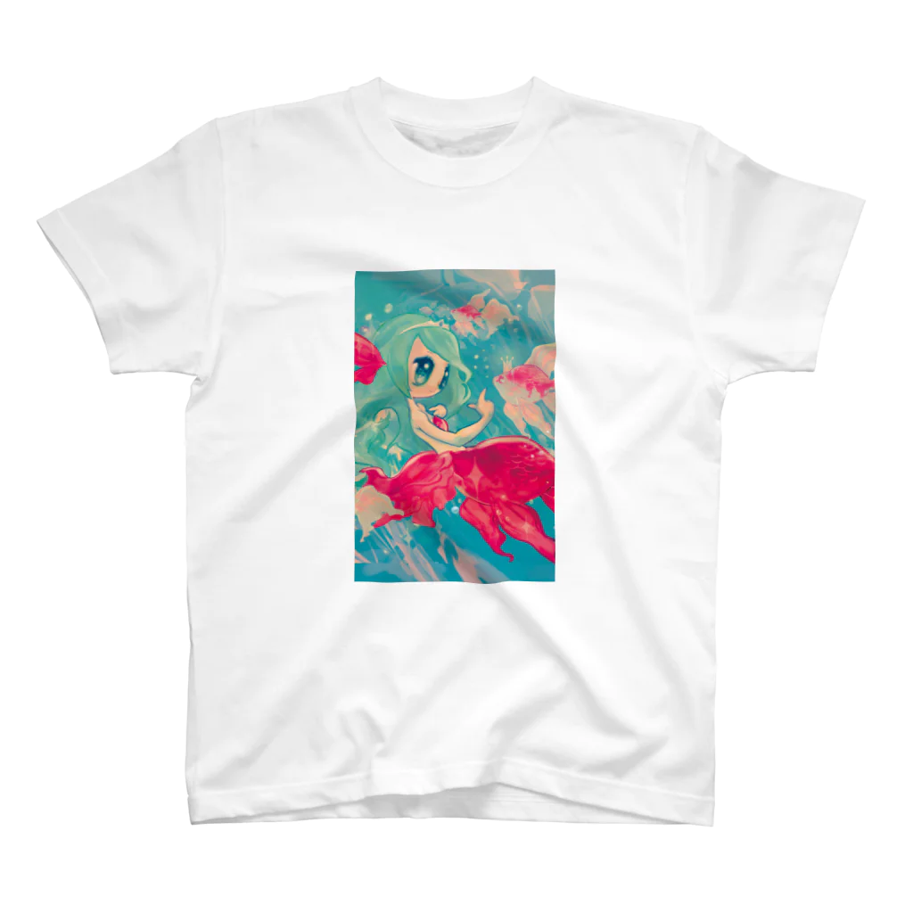 ホネピンク@絵が好きな人の金魚ヒメ（縦） スタンダードTシャツ