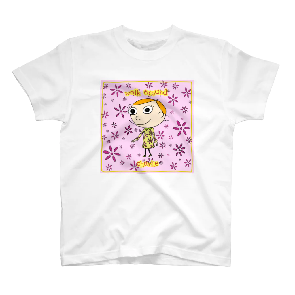 charlolのピンク　花柄手書きCharlie Regular Fit T-Shirt