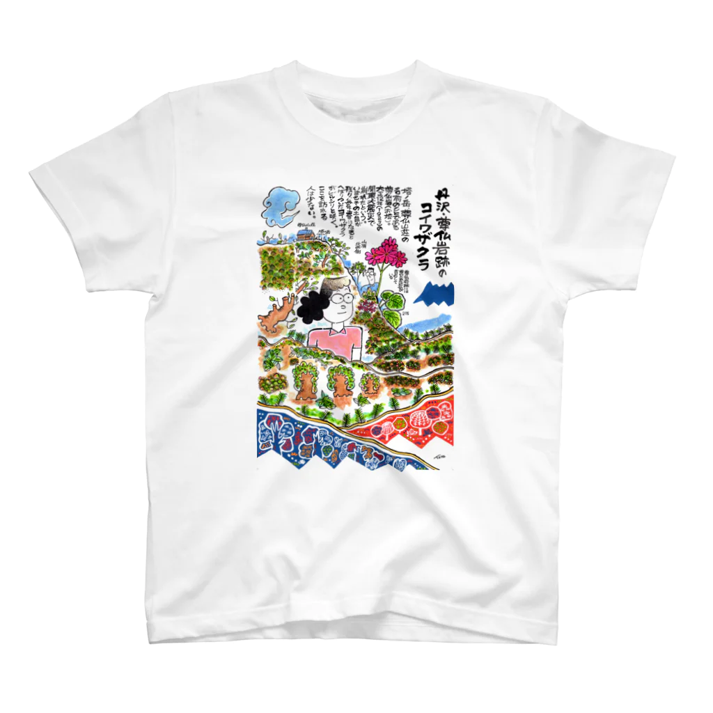 とよだ 時【ゆうもぁ-と】の丹沢・塔ノ岳と尊仏岩のコイワザクラ スタンダードTシャツ