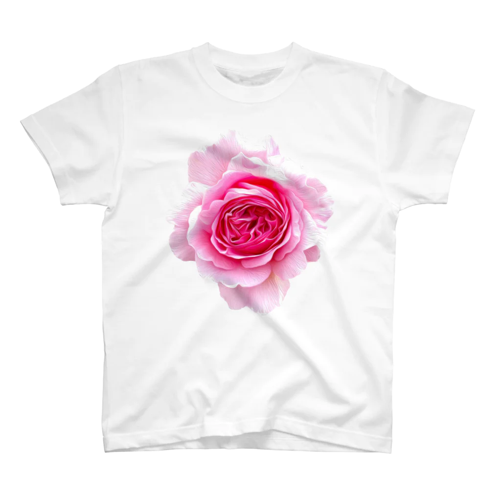 コマタヒチの【ロマンスキザ】ピンクの薔薇 スタンダードTシャツ