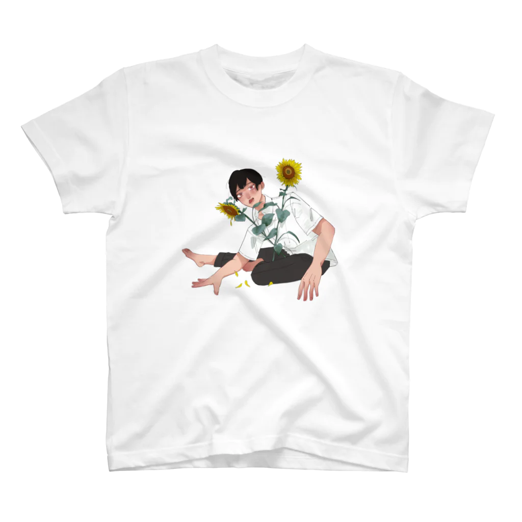 藻川湯畔のひまわりと少年 スタンダードTシャツ