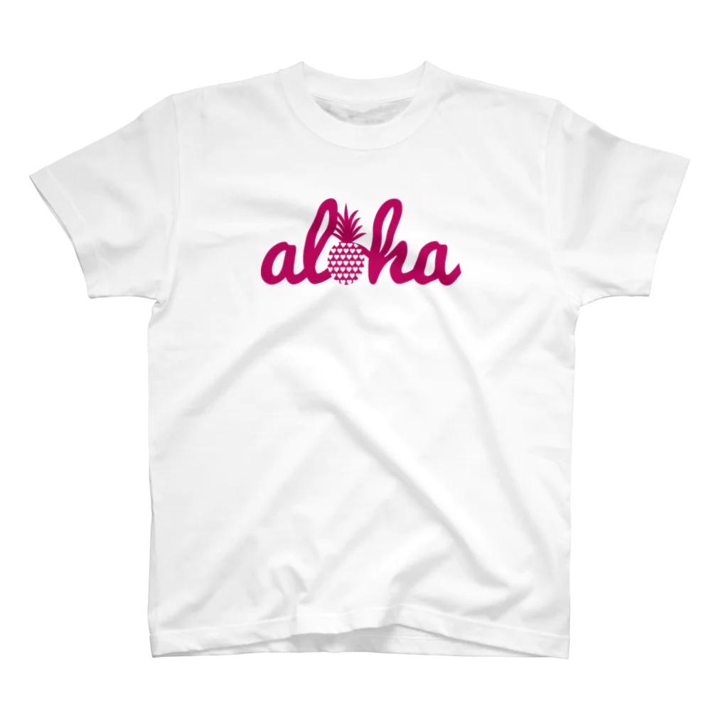 aloha_pineapple_hawaiiのaloha 27(heart）ピンクロゴ スタンダードTシャツ