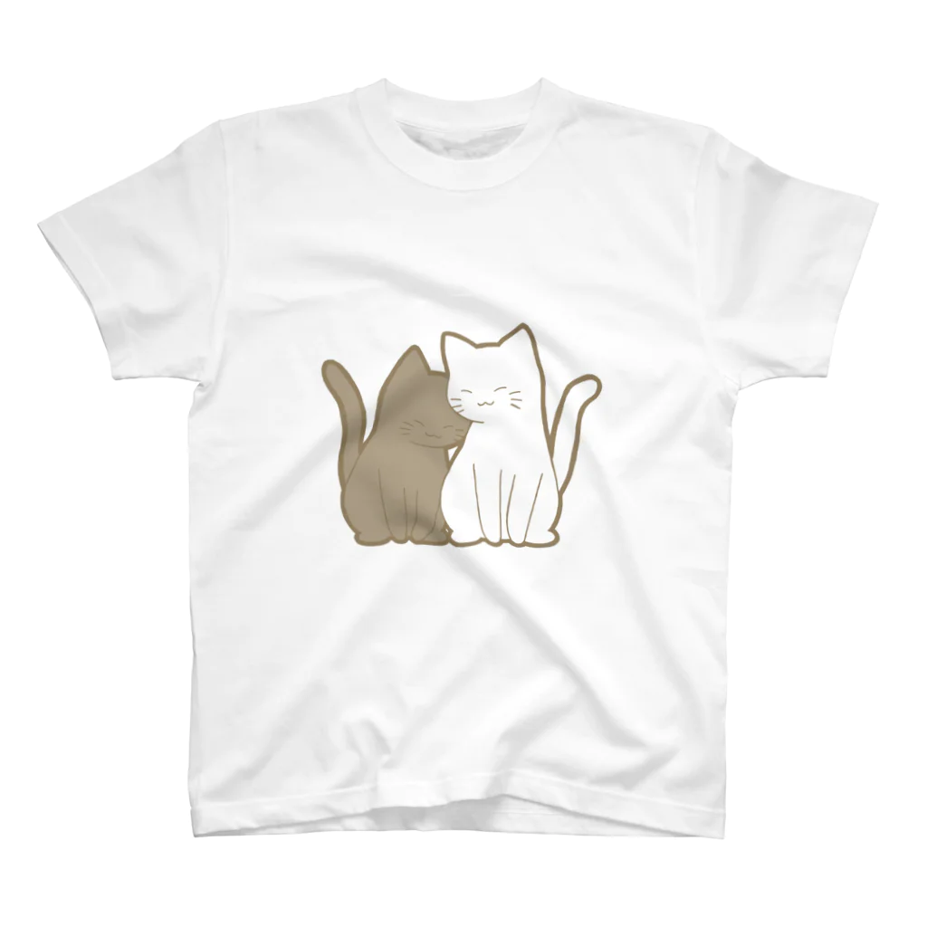 かわいいもののおみせ　いそぎんちゃくの表裏印刷　仲良し猫　黒&白 Regular Fit T-Shirt