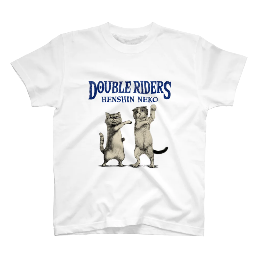 ねこのTシャツやさんのDOUBLE RIDERS あお Regular Fit T-Shirt