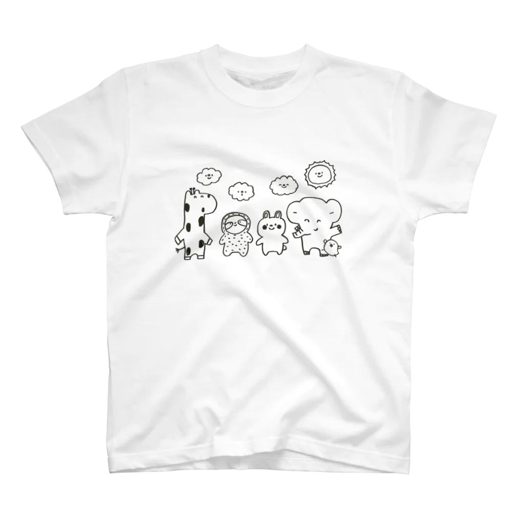 ゴキゲンサンショップのなまけものちゃんとおともだち（モノクロ） スタンダードTシャツ