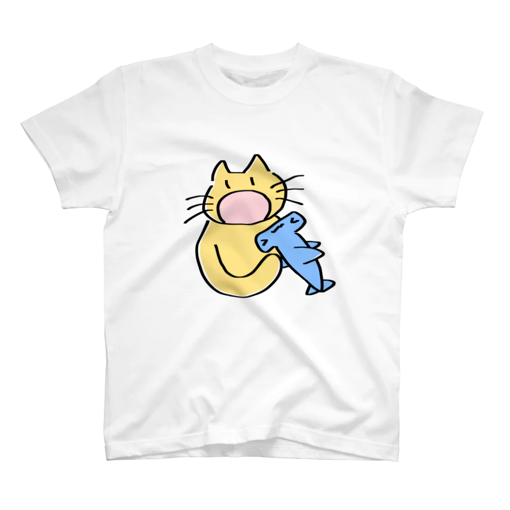 ななこさんのどうぶつぐっずのサメ食べねこ (カラー) スタンダードTシャツ