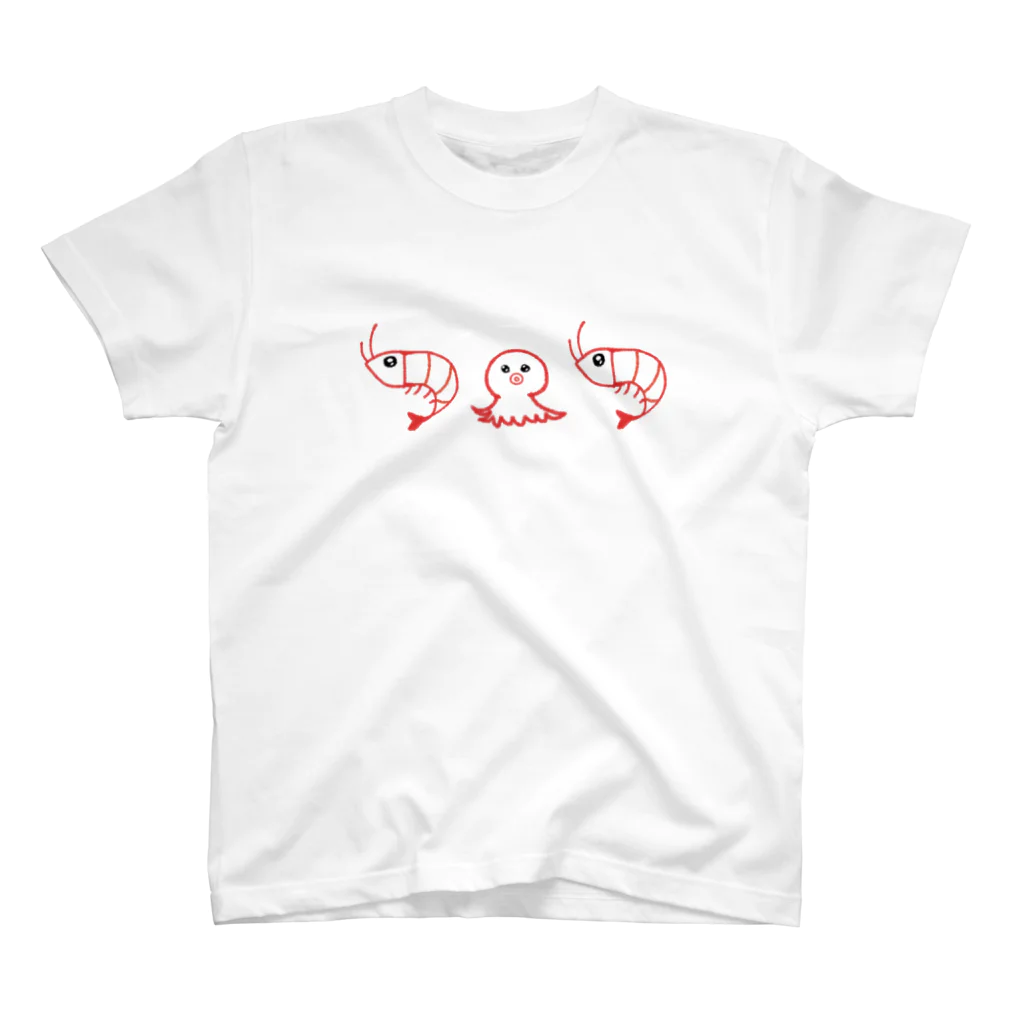 小エビちゃんデザインの小エビちゃんとたこちゃんのぴえん(文字なし) スタンダードTシャツ