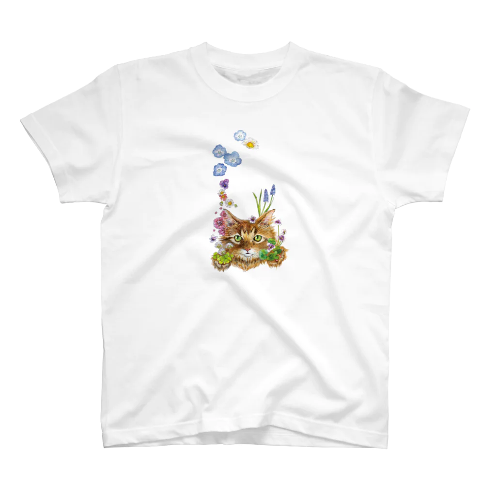 もけけ工房 SUZURI店の花咲かCAT Regular Fit T-Shirt