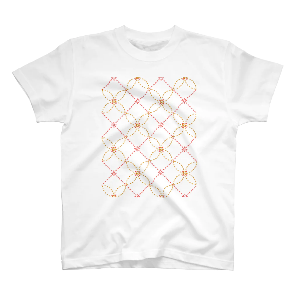 なつの刺し子のsasiko-変わり七宝（花）- スタンダードTシャツ