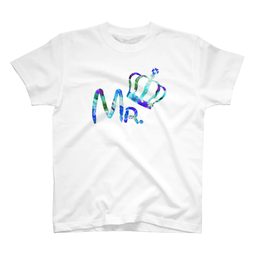 Mr.Rightのカップルコーデ トレンドの花柄ファッション 「Mr.」メンズ　ブルー Regular Fit T-Shirt