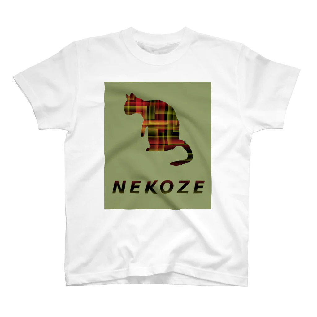 ニャムのアトリエのNEKOZEカーキ スタンダードTシャツ