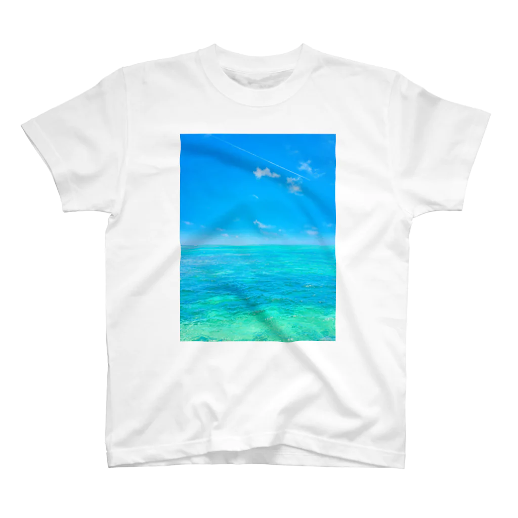 mizuphoto galleryの海と飛行機雲 Regular Fit T-Shirt