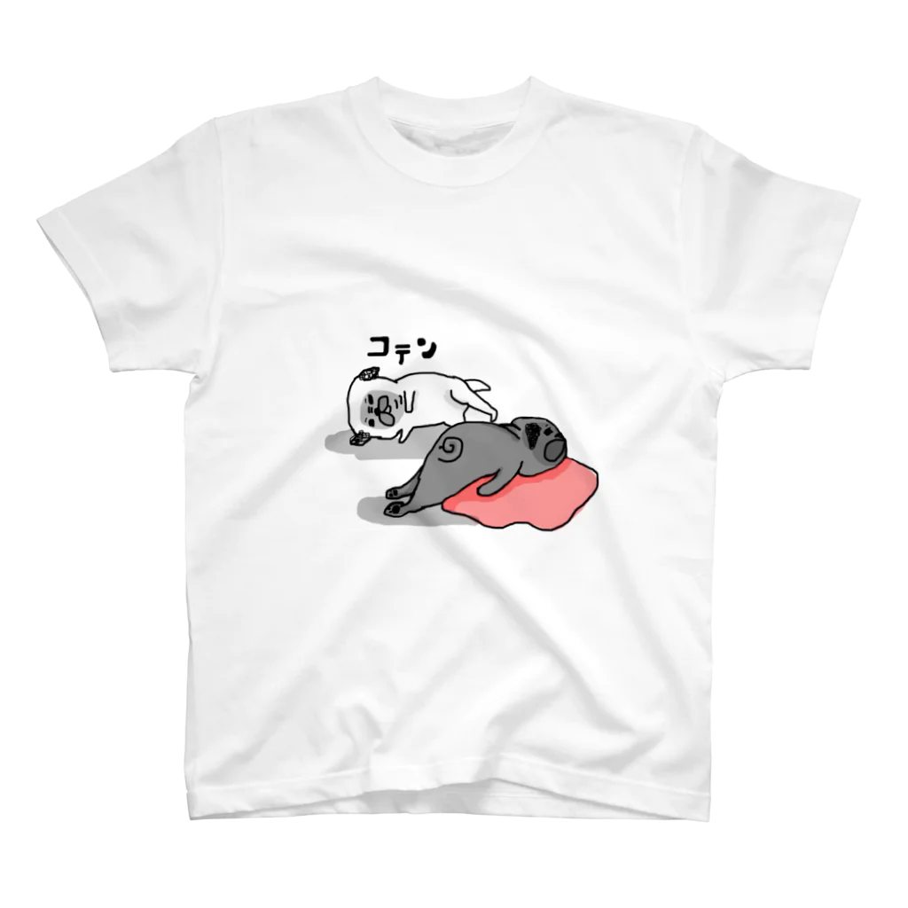 こてんshop.pugのフォーンとブラックゆるパグ スタンダードTシャツ