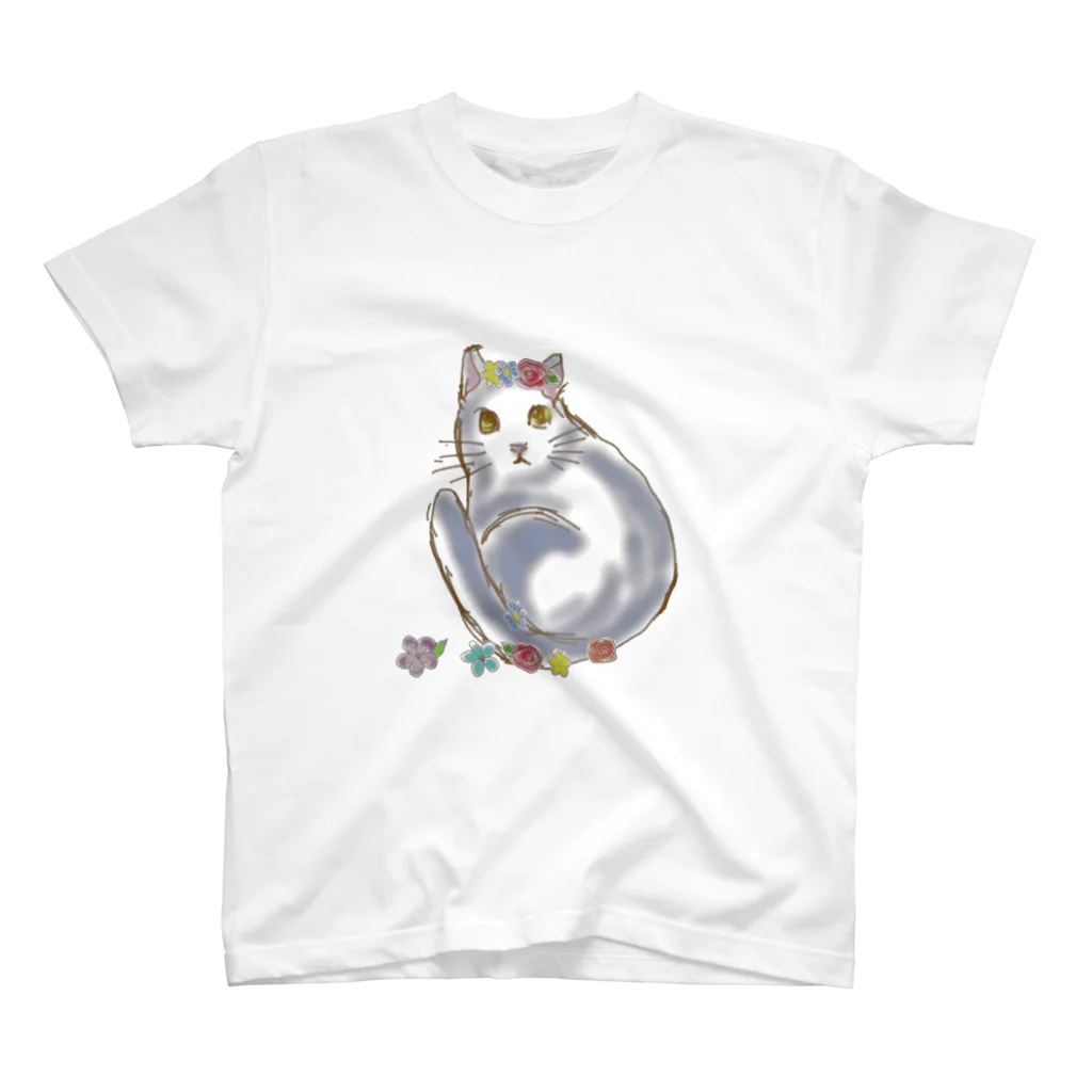 AKのお花でふて猫 Regular Fit T-Shirt