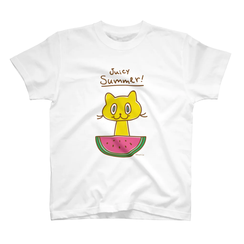 BEACH CATのすいかとニャンコ Regular Fit T-Shirt