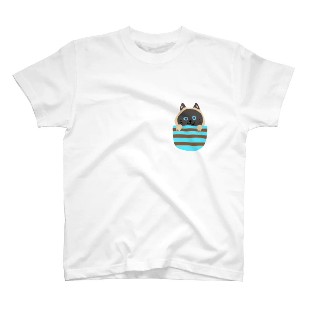 おはなまとぺショップのシャム猫シャムシャム　ミントボーダー Regular Fit T-Shirt