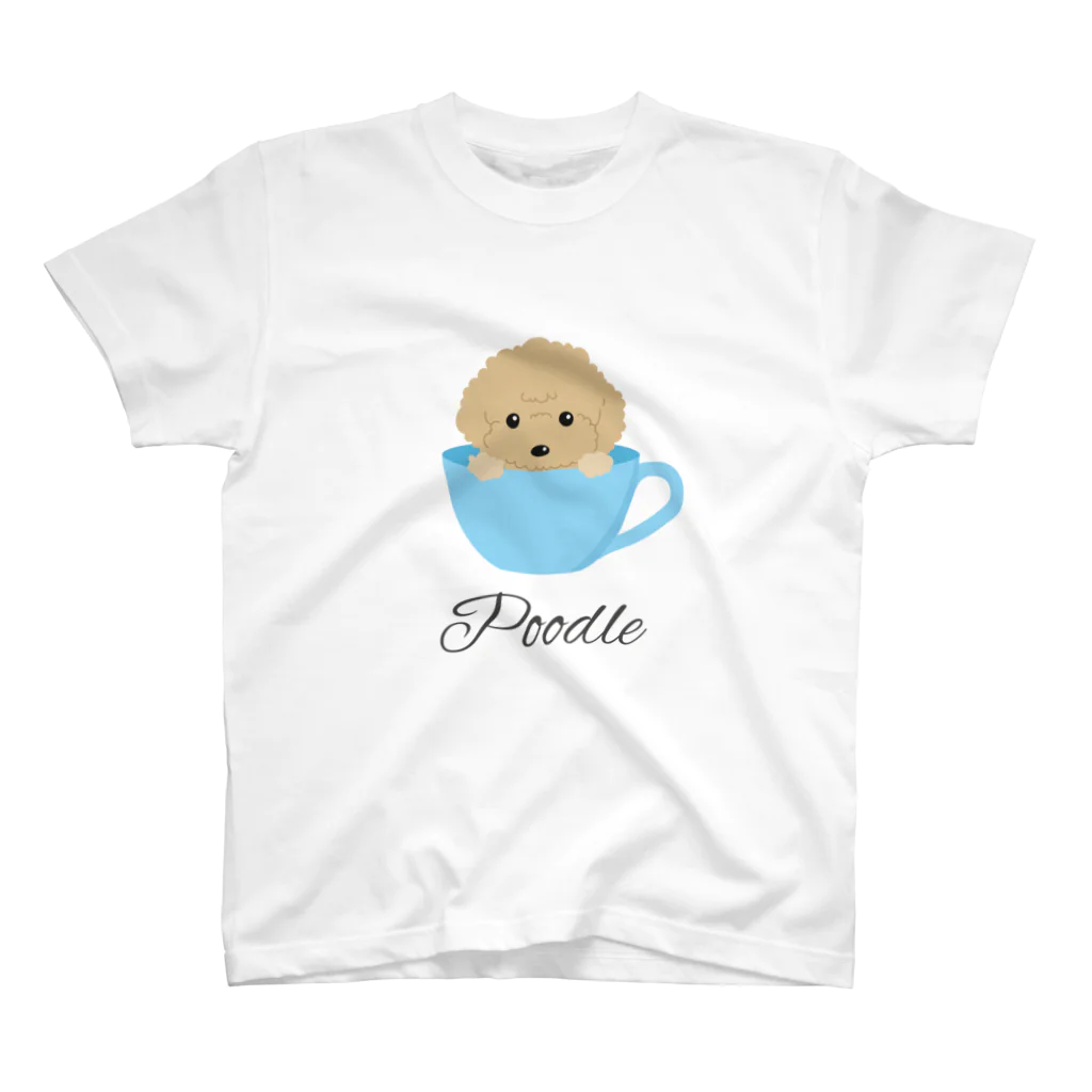 Links-Tのコーヒーカップ犬　プードル スタンダードTシャツ