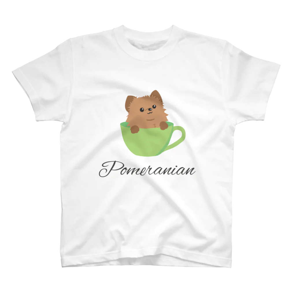 Links-Tのコーヒーカップ犬　ポメラニアン スタンダードTシャツ