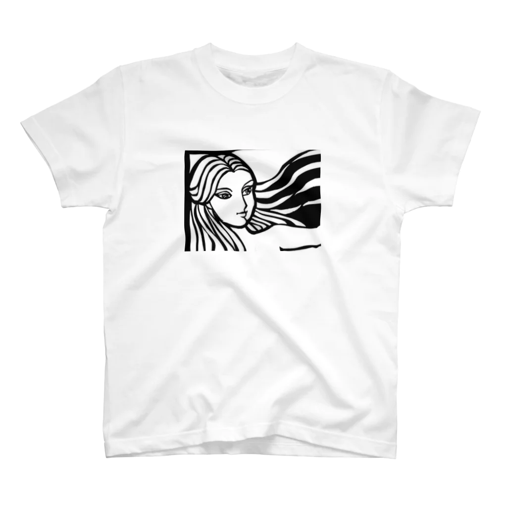 入り江わにアナログ店の女-切り絵-1 スタンダードTシャツ