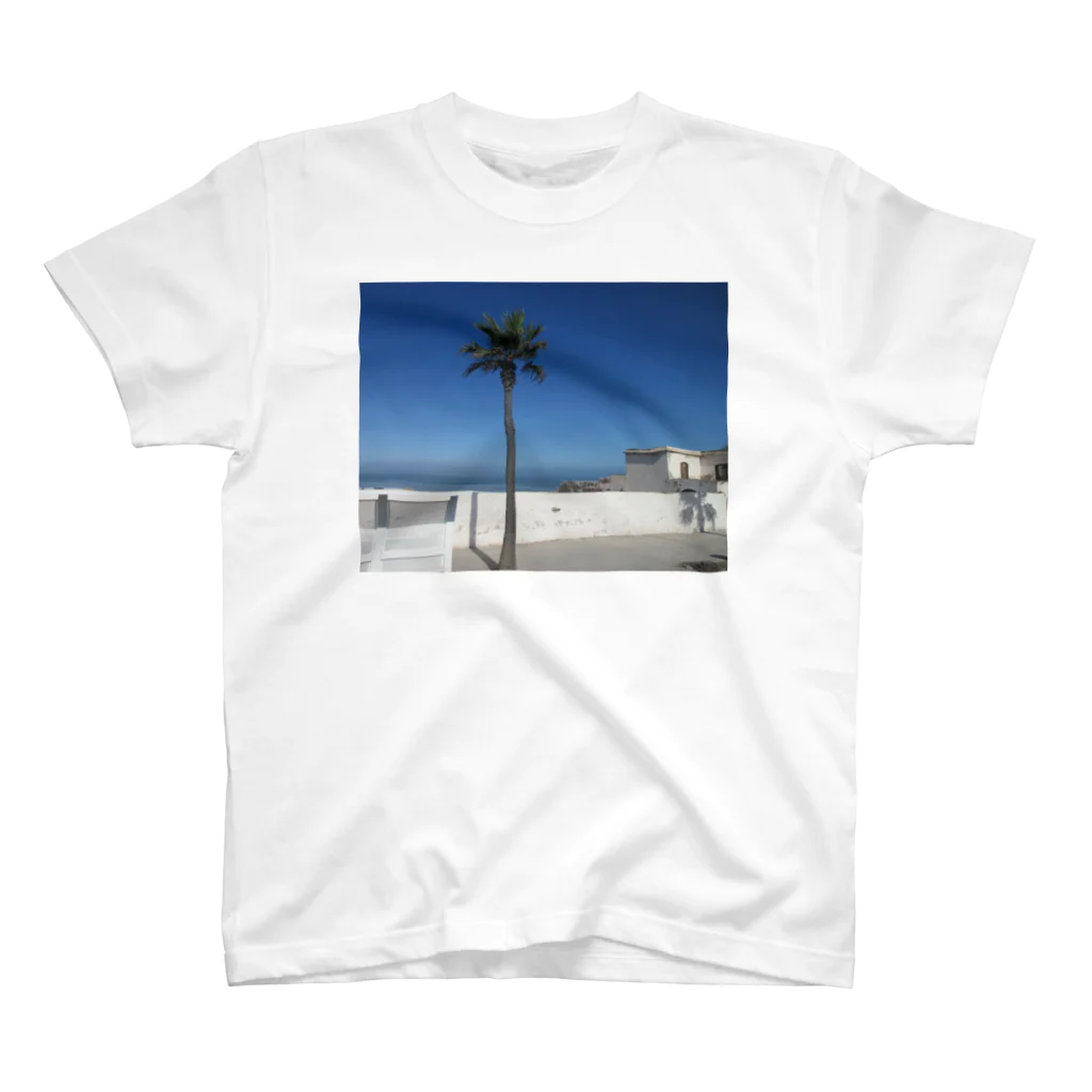 casa-blancaのカサブランカの海岸とヤシの木 Regular Fit T-Shirt