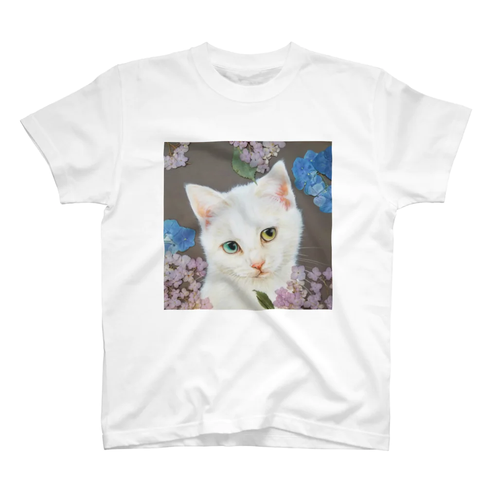 おちょぴの紫陽花としろねこ スタンダードTシャツ