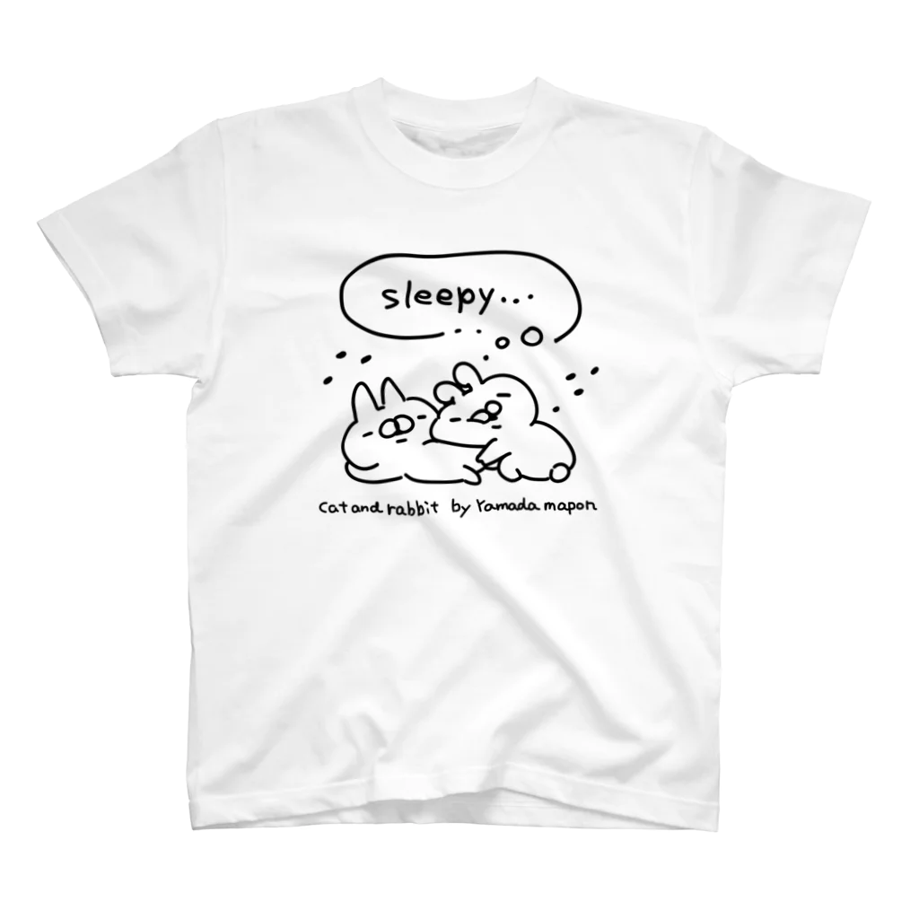 山田まぽんショップのねことうさぎ。スリーピー スタンダードTシャツ