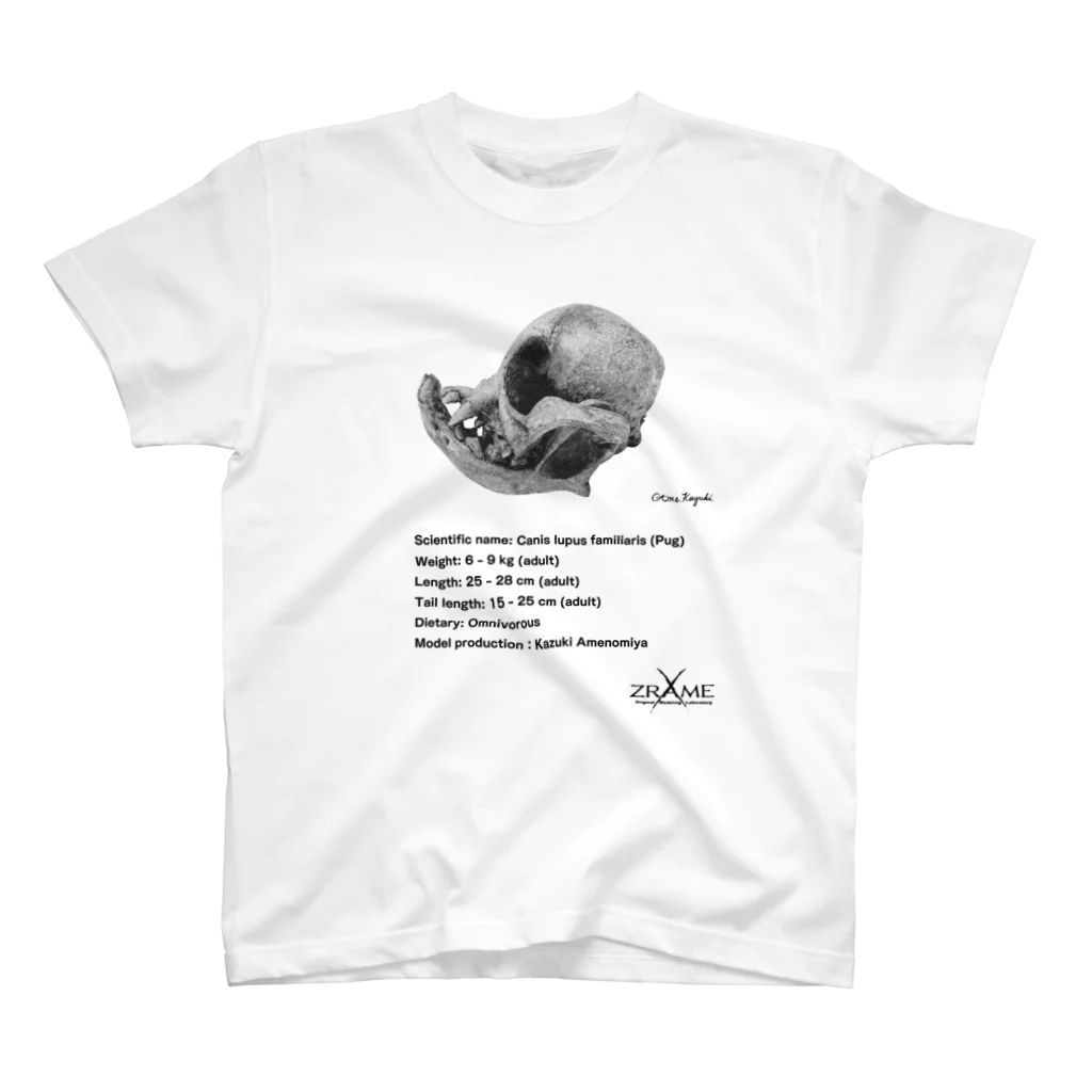 zrame-Aのイヌ（パグ）頭骨 Regular Fit T-Shirt