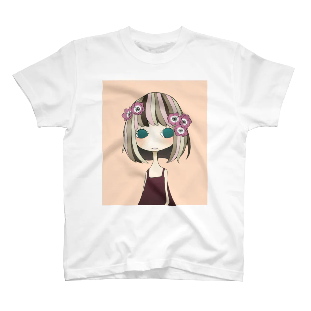 絵の具と女の子のアネモネ Regular Fit T-Shirt