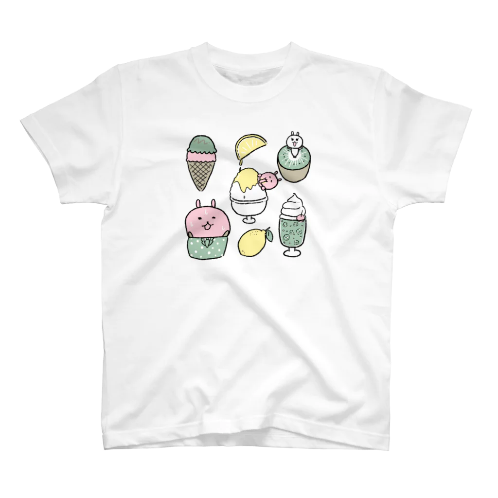 ゆずぽろの昼休みの涼しい！メロンソーダとアイスとかき氷と（カラーver) スタンダードTシャツ