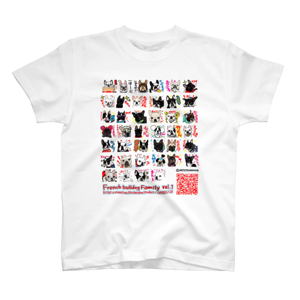 アート宇都宮(ARTUTSUNOMIYA)の6QRコードデザイン★Frenchbulldogfamily★ Regular Fit T-Shirt