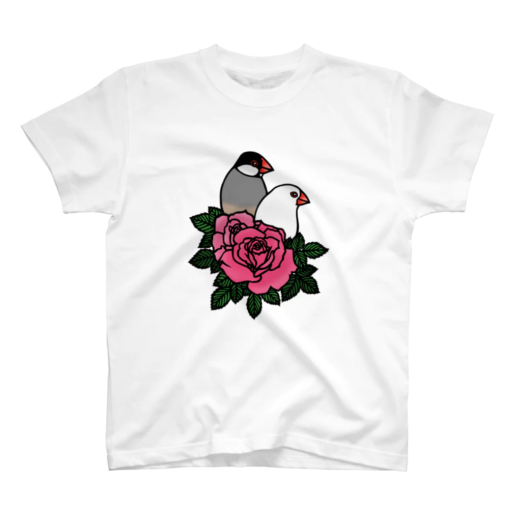 楽多志乃の薔薇と文鳥（白と桜） Regular Fit T-Shirt