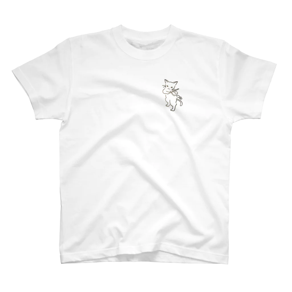 とげとげはっぱのフィドル弾く猫　1 Regular Fit T-Shirt