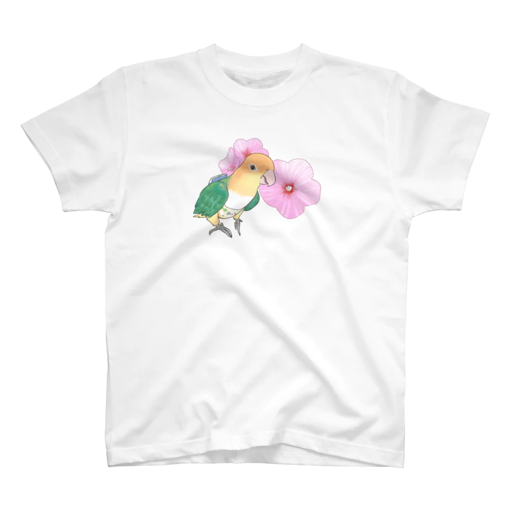 まめるりはことりのお花とシロハラインコちゃん【まめるりはことり】 Regular Fit T-Shirt